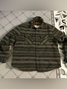 Jachs Men's Olive Green Brown Wool Blend Sherpa Lined Shacket